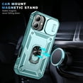 thumbnail image 6 of Design for iPhone 16 Phone Case with Camera Lens Sliding Cover Ring Holder Kickstand - Shockproof Heavy Duty Rugged Military Grade Bumper Protective Case for Women Men, Green, 6 of 9