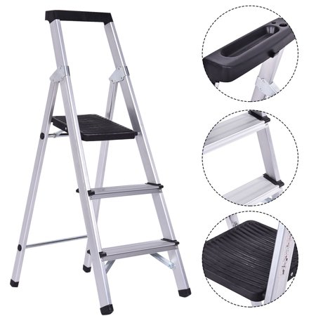 Aluminum Work Platform - Costway Non-slip 3 Step Ladder Aluminum Folding Work Stool Platform 330Lbs Load Capacity