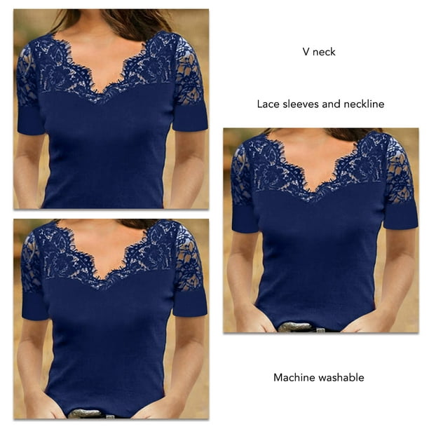 Blusa De Encaje Cuello En V Transpirable Suave Elegante Manga Corta Informal Para Fiesta De Compras ANGGREK Otros Walmart en linea