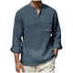thumbnail image 1 of Ceisia Men's Cotton Linen Henley Shirt | Relaxed Fit Stand Collar Long Sleeve Casual Button-Down Top Gifts, 1 of 4