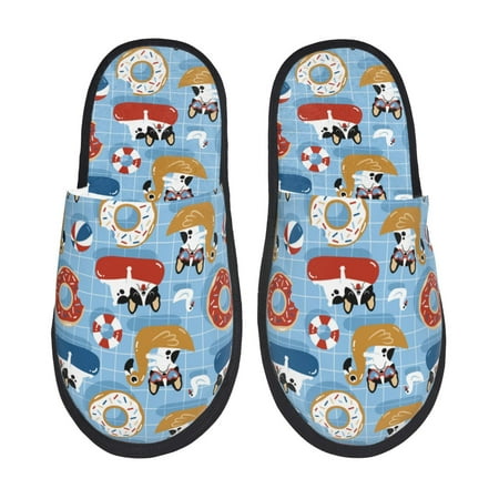 Balery Dogs With Pool Floats Slient Indoor Furry Fleece Comfort House Shoes Soft Non-Slip Home Shoes Cotton slippers House Slippers-- Large