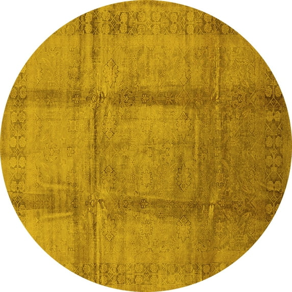 Ahgly Company Indoor Round Oriental Yellow Traditional Area Rugs, 7' Round