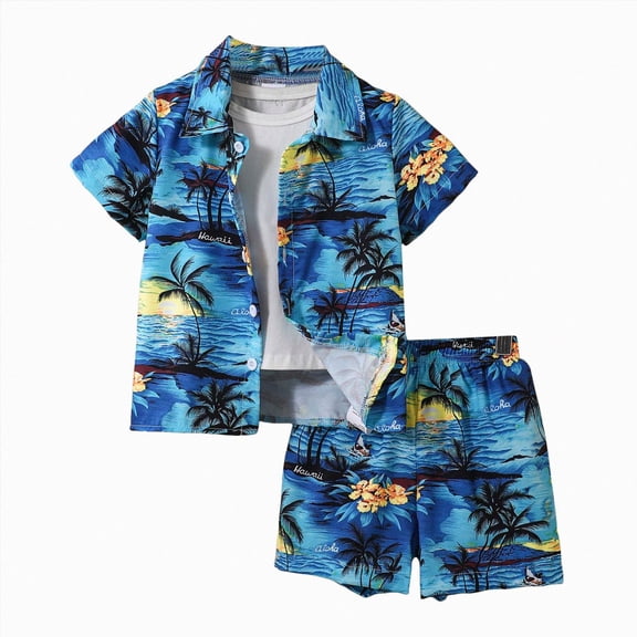 Summer Boys Girls 2 Piece Outfits Toddler Boy Clothing Sets Stylish Dinosaur All Over Print T-Shirt Denim Shorts Outfit