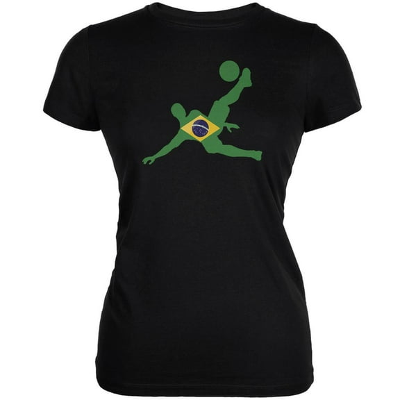 World Cup Brazil Soccer Kick Flag Silhouette Black Juniors Soft T-Shirt - 2X-Large