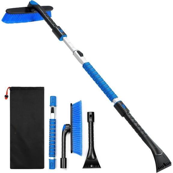 47.2" Ice Scrapers for Car Windshieldand Extendable Snow Brush with Foam Grip and 360° Pivoting Brush Head for Christmas Car Auto Truck SUV(Orange)