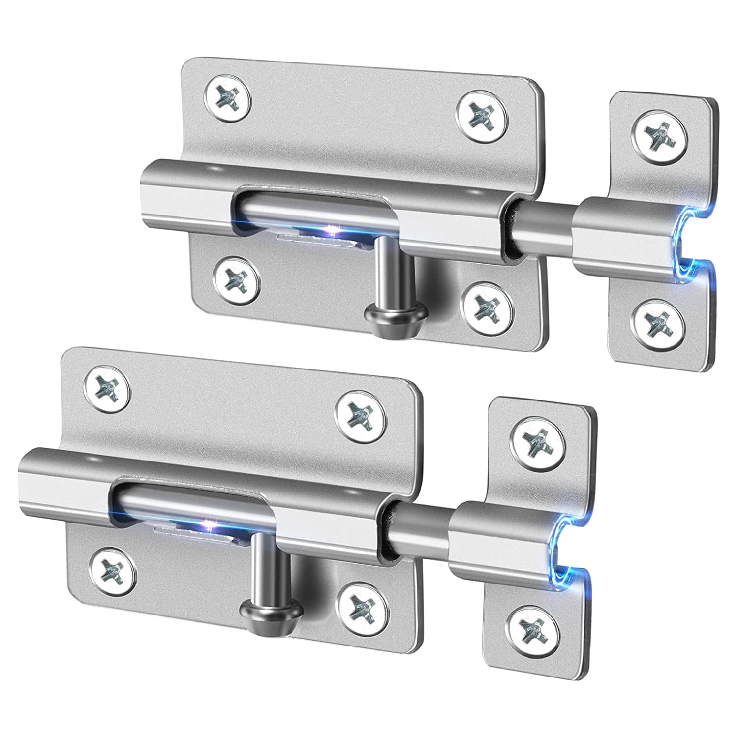 HELEMAN Door Security Slide Latch Lock with 12 Screws 2 Pack Keyless Entry Thickened Heavy Duty Steel Sliding Easy to Install Gate, Silver
