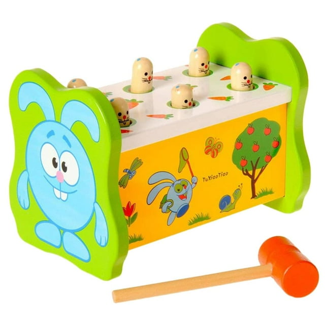 Ruiboury Kids Wooden Knock Bench with Hammer Children Knocking Bench Hammer Toy Children Learning Toy Gift