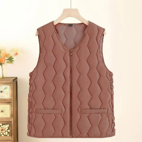 Womens Tops Plus Size Sleeveless Zipper Pocket Puffer Jacket Solid Color Coat,Tops for Women
