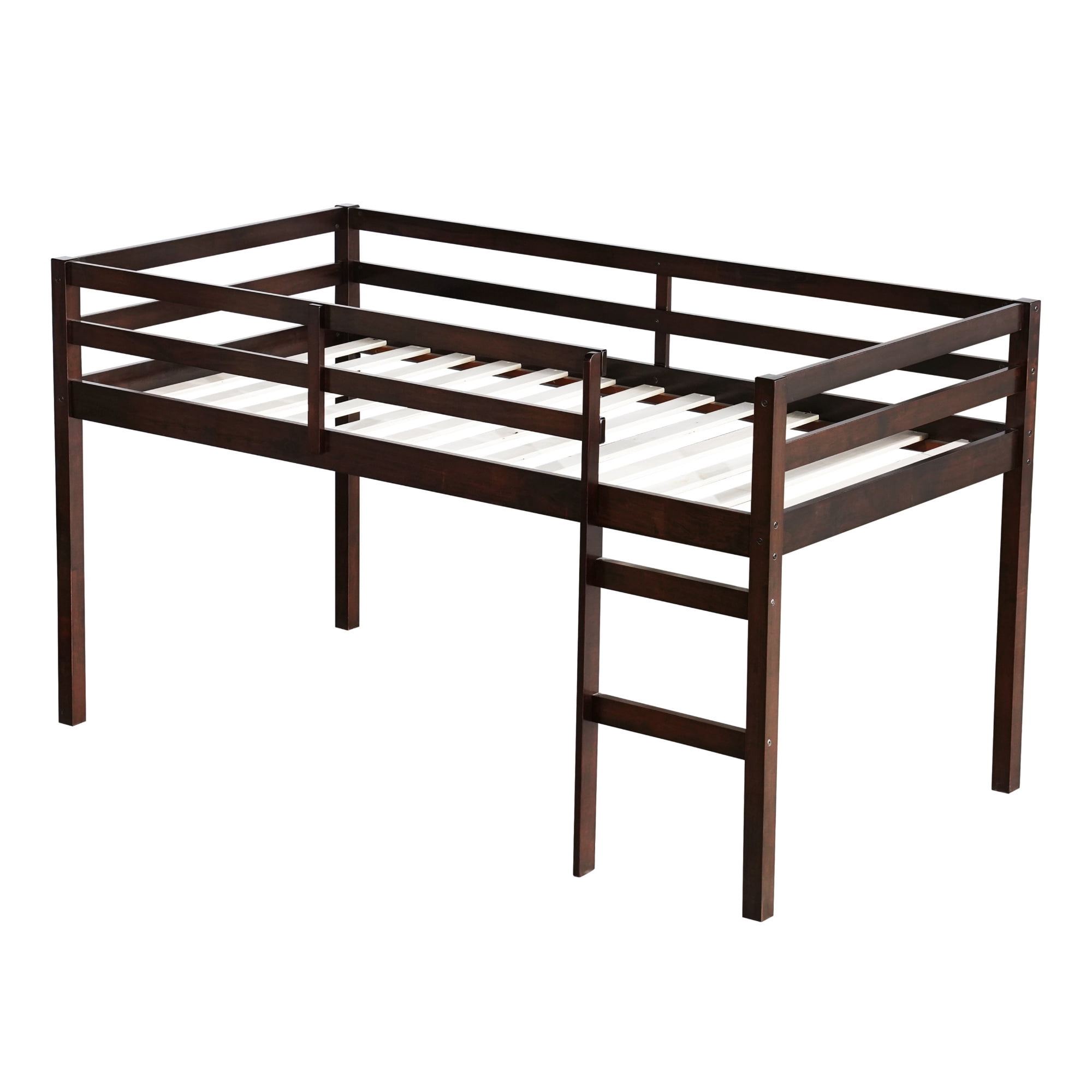Alvantor Twin Size Kids Loft Bed with Stairs and Espresso Finish