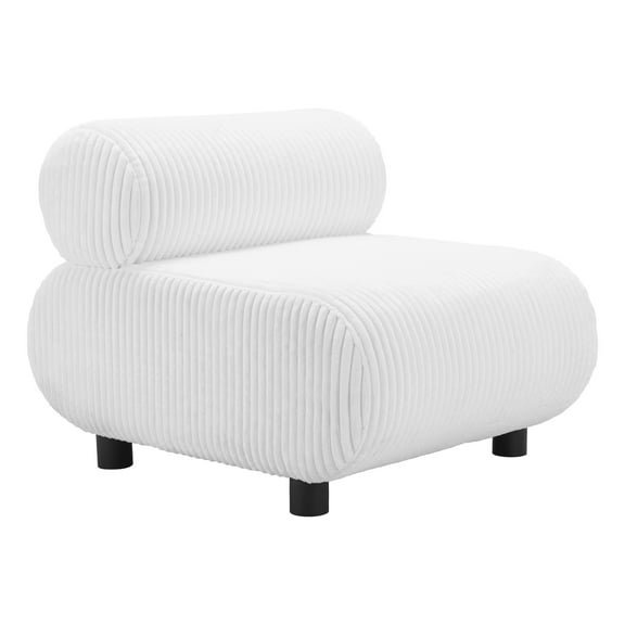 Rahat Accent Chair White Accent Chair, Modern Style, Velveteen strips corduroy fabric, Plywood, Indoor Living