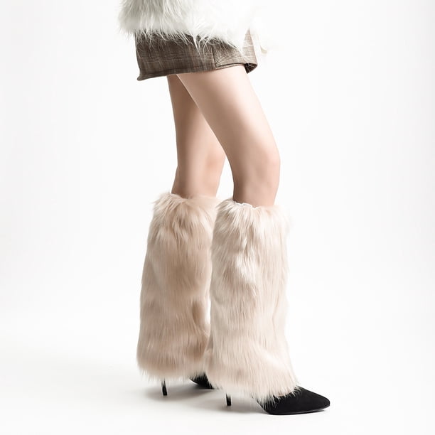 Conjunto de botas de piel sintética, calcetines cortos mullidos, conjunto de piernas de felpa para otoño/invierno, conjunto de zapatos largos y versátiles de piel de zorro