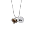 thumbnail image 2 of Delight Jewelry Two-tone Enamel Tiger Print Heart Silvertone Script Initial Disc - K - Charm Necklace, 20"+3", 2 of 4