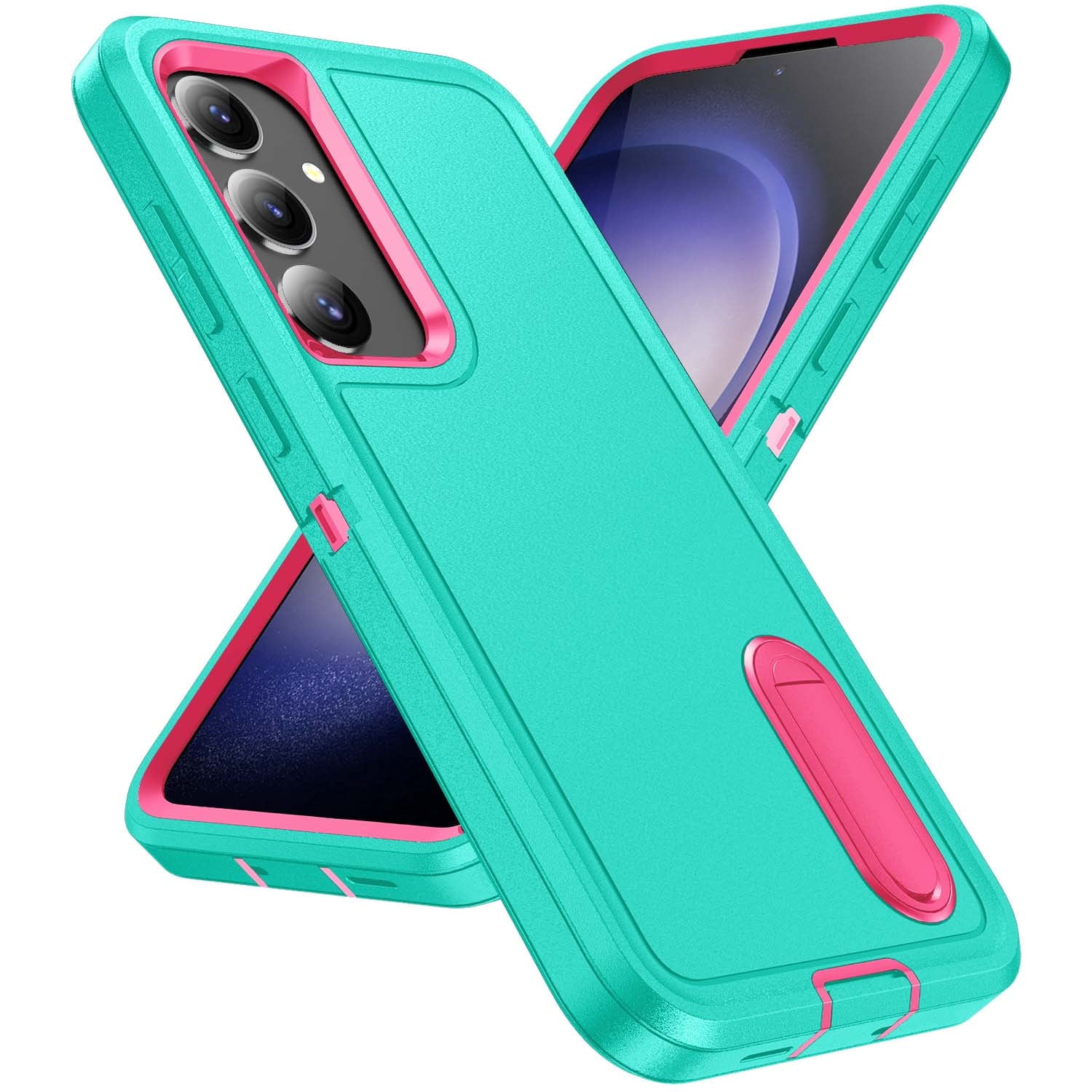 Feishell Case for Samsung Galaxy A36 5G,Heavy Duty 3 Layer Military Protection with Hidden Kickstand Shock Resistant Armor Hybrid Bumper Rugged Rubber Phone Cover,Mint+Rose
