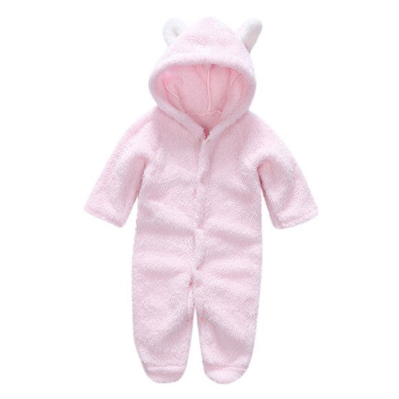 AherBiu Baby Girls Boys Clothes Newborn Infant Rompers Fleece Hooded Jumpsuits Fall Winter Long Sleeve Winter Warm Bodysuits Solid Color