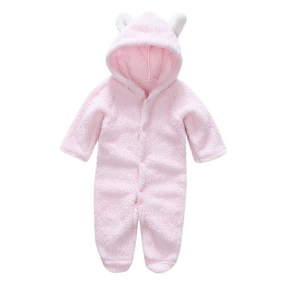 Mikilon Toddler Baby Boys Girls Color Plush Cute Bear Ears Winter Keep Warm Jumpsuit Romper Pajama Onesie for Baby Girls 6-9 Months Pink