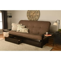 Kodiak Furniture Phoenix Queen Espresso Wood Storage Futon-Linen Cocoa Mattress