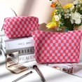 thumbnail image 2 of Pakyozj 2 Pieces Makeup Bag Large Checkered Cosmetic Bag Capacity Canvas Mix Travel Toiletry Bag Organizer Cute Makeup Brushes Aesthetic Accessories Storage Bag for Women, 2 of 7