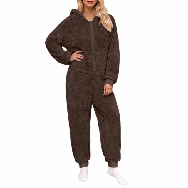 FRSASU Grenouillères pour Femmes pour Adultes, Grenouillère en Molleton pour Femmes, Grenouillères Duveteuses pour Femmes, Pyjamas pour Ados Café TTTG(TTTG)