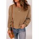 thumbnail image 2 of ABPHQTO Top de punto acanalado suelto con cuello redondo marrón liso para mujer, 2 of 5