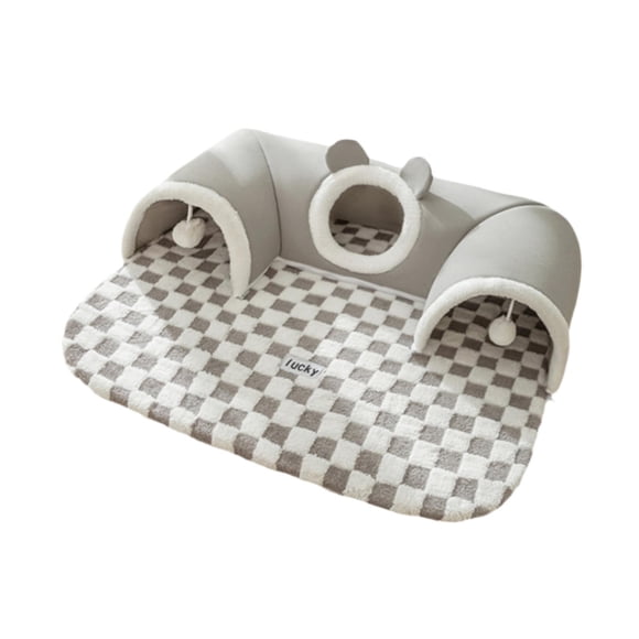 QualitChoice Cat Tube Cave With Washable Bed Designed For Indoor Cats Offering Exciting Interactive Fun Cat Tunnel 2 In 1 gray L
