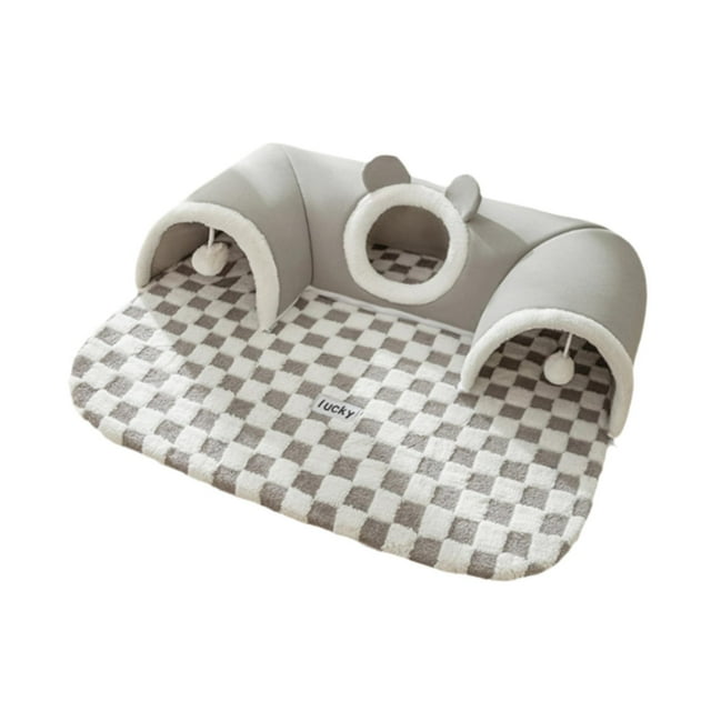 QualitChoice Cat Tube Cave With Washable Bed Designed For Indoor Cats Offering Exciting Interactive Fun Cat Tunnel 2 In 1 gray L