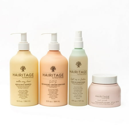 Hairitage Mindy's Faves Bundle with Outta My Hair Gentle Daily Shampoo, S.O.S. Deep Moisture + Restore Conditioner, Mask-querade Transforming Hair Mask and Light as a Feather Leave-In Conditioner