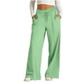 thumbnail image 2 of LEBONYARD Womens Pants,Womens Pants Elastic Waist,Fashion Womens Casual Solid Color Pants Straight Wide Leg Trousers Pants with Pocket Green M, 2 of 9