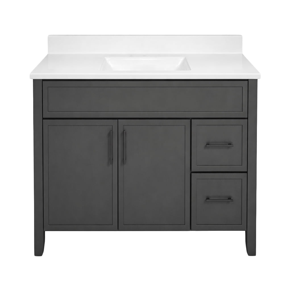 Design House Dawson 37-Inch Bathroom Vanity Combo, Ready to Assemble 2-Door 2-Drawer Cabinet with Camilla Cultured Marble Top, Sherwin-Williams® Iron Ore, Matte Black Hardware, 228478-IO