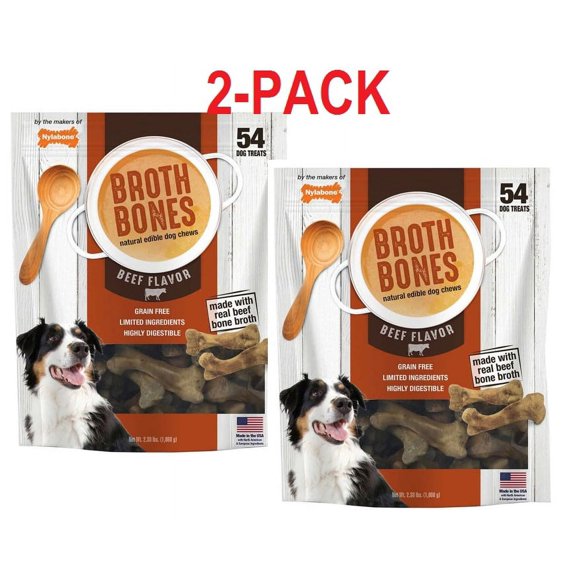 2 Pack Nylabone Broth Bones Natural Edible Dog Chews 54 ct 2.38 LB (108 CT Total)