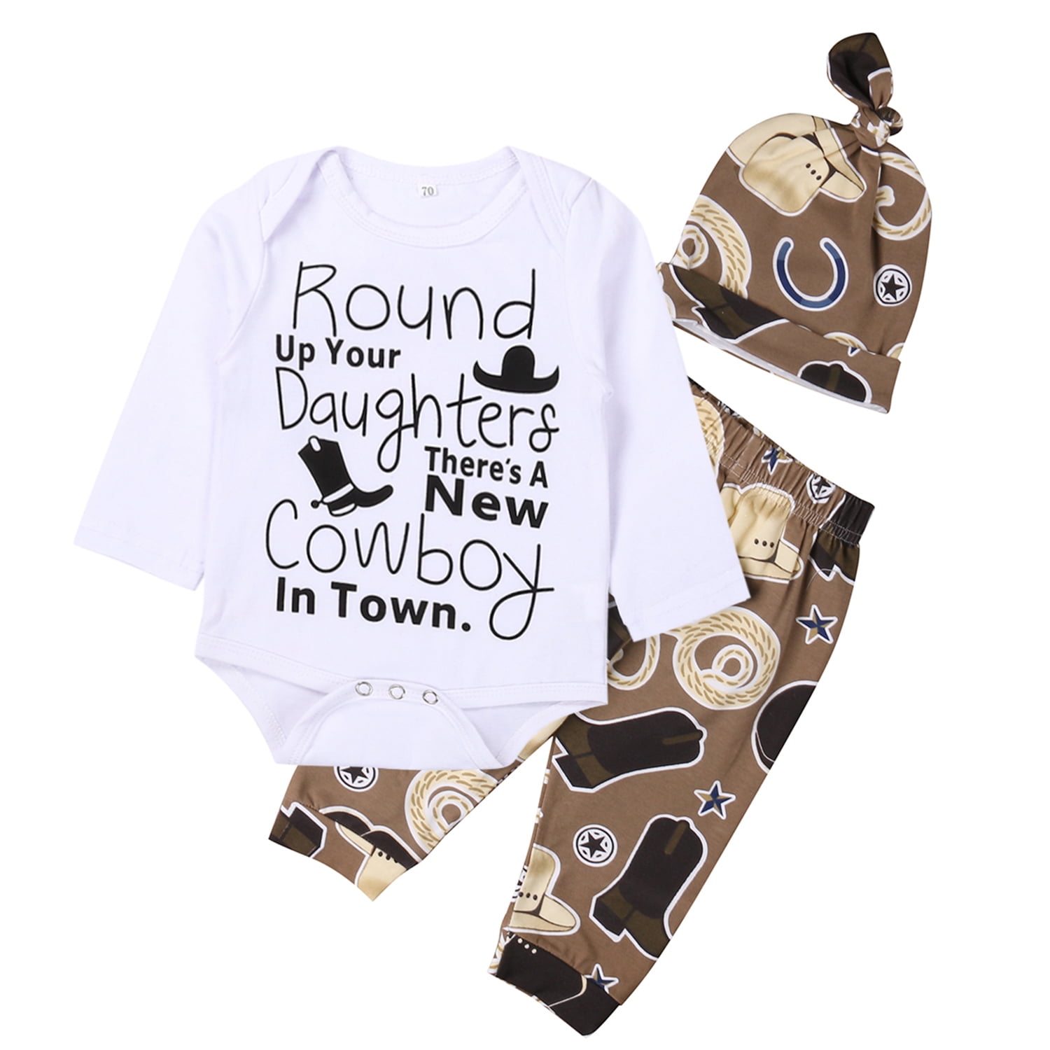 Pants+Hat Outfits Sets 3PCS Newborn Baby Boy Clothes Letter Print Romper Tops