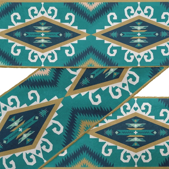 IBA Indianbeautifulart Vert Aztèque & Ikat Kilim Tissu Dentelle Confection Dupion Trim Tape Imprimé Couture Dentelle par 9 Yard 3 Pouces