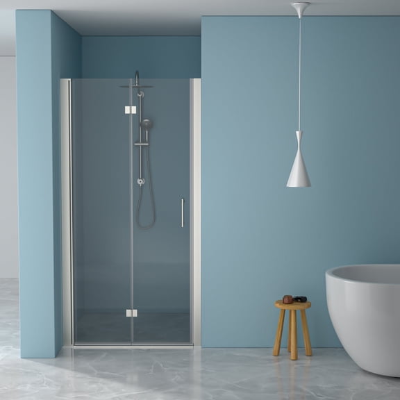 34"W x 72"H Fold Frameless Shower Door with Tempered Glass, Brushed Nickel