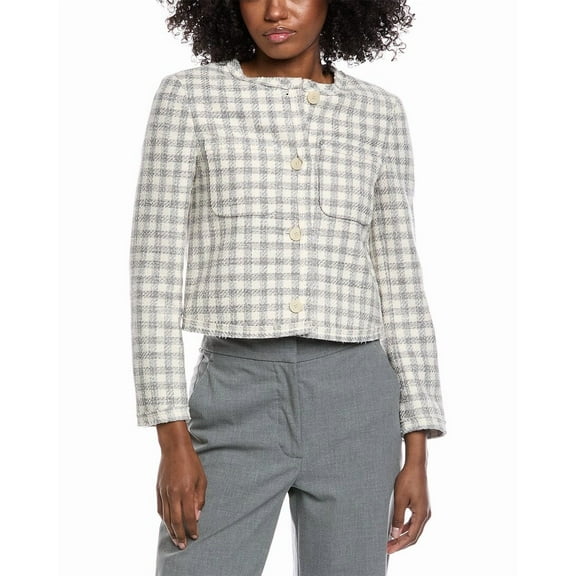 Theory womens  Cropped Gingham Jacket, 12, Grey