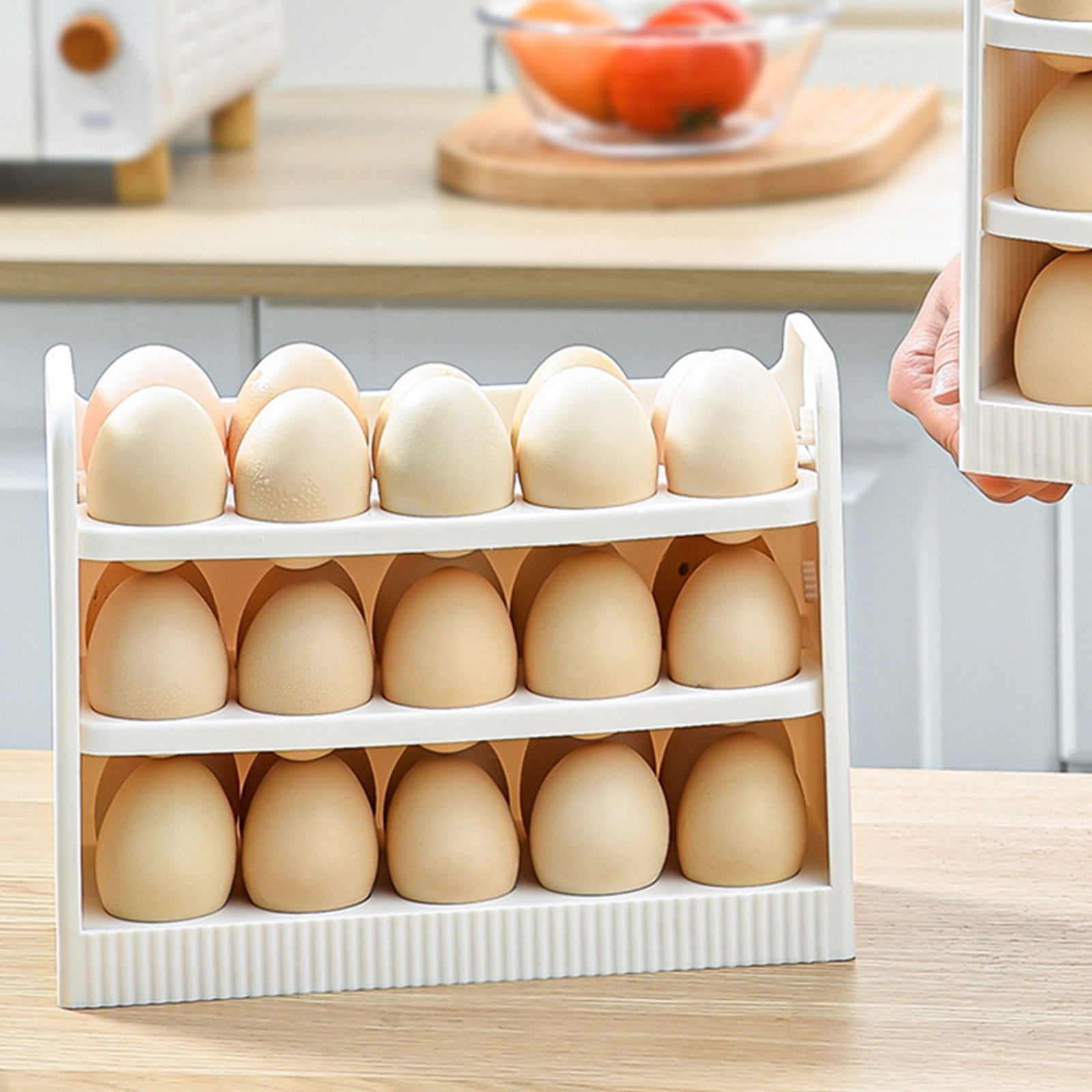 Kuroiy Egg Storage Box Organizer | 3-Tier 30 Egg Holder for Refrigerator Door | Clear Plastic Stackable Fridge Storage Basket | Space Saving Kitchen Pantry Compartment