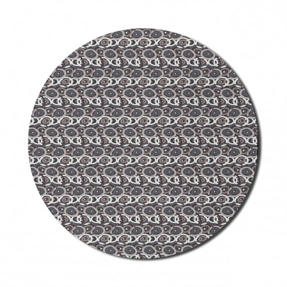 Cartoon Mouse Pad for Computers, Hatched Grid Overlaying Hand-drawn Circles Retro Style Scribbled Pattern Design, Round Non-Slip Thick Rubber Modern Mousepad, 8" Round, Multicolor, by Ambesonne
