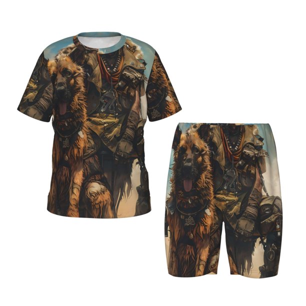 Fotbe desert Man Shepherd Dog Pijama Estampada de 2 Piezas para Niños – Ropa de Dormir de Manga Corta Cómoda para Niños y Niñas, Camiseta y Shorts de Algodón-XX-Large