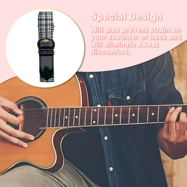 Electric Guitar Strap Shoulder Belt Adjustable Length Multi-color Comfortable Bass Spare Parts Adults Beginner Musicians Grid Pattern