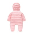 thumbnail image 4 of BULLPIANO Infant Baby Girls Boys Zipper Puffer Jacket Bodysuits Coat Outfit Winter Warm Hooded Romper Snowsuit Windproof Outwear 0-18M, 4 of 10