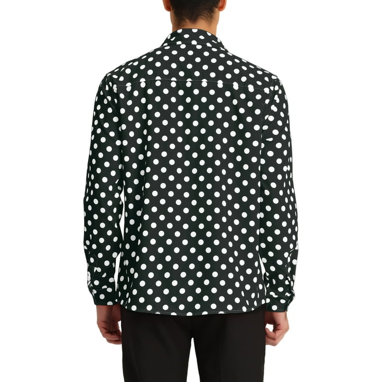 Unique Bargains Men's Polka Dots Print Dress Shirt Long Sleeves