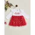 thumbnail image 2 of TSEXIEFOOFU Infant Baby Girl Christmas Dress Long Sleeve Round Neck Letter Shiny Star Print Tulle Patchwork A-Line Dress, 2 of 8
