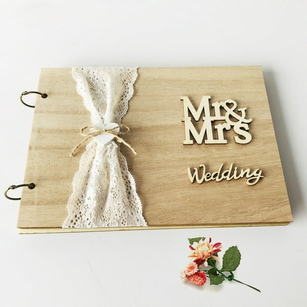 Libro de invitados de boda Libro de invitados de boda de madera de 20 páginas, Álbum de boda, Registro de bodas Libro de invitados de boda Signos de invitados, Aniversario, Fiesta de compromiso