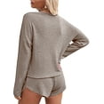 thumbnail image 3 of DYMADE Women's Waffle Long Sleeve Tops and Shorts Casual Outfits Lounge Wear Pajamas, 3 of 4