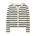 thumbnail image 6 of ZQUUVOU Women's Striped Cardigan Sweaters Crewneck Button Down Long Sleeve Casual Cropped Knit Lady Tops Beige, 6 of 8