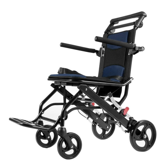Wheelchair Aluminum Alloy Transport Chair Foldable 15.75-In Seat Width Lightweight Portable for Seniors and Adults, 220lbs Capacity
