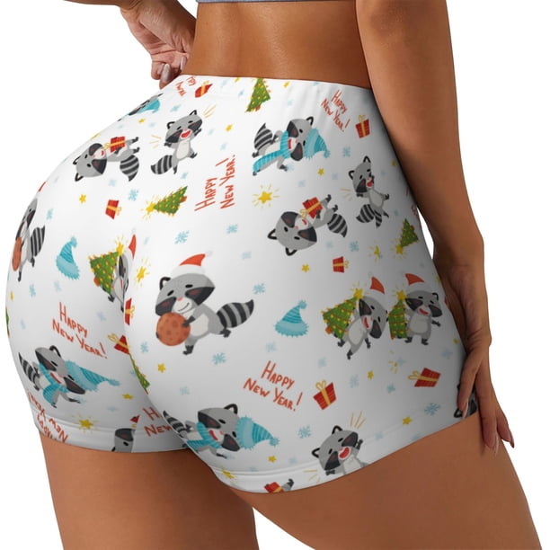 Fotbe happy new year Raccoon Shorts Sin Costuras – Shorts Deportivos de Cintura Alta para Mujer, Elásticos para Gimnasio, Yoga, Running o Ciclismo-Small