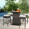 thumbnail image 1 of Gymax 5PCS Patio Bar Set Rattan Bar Furniture Set w/ Table & 4 Cushioned Stools Off White, 1 of 10
