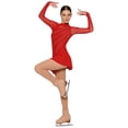 thumbnail image 2 of Moggemol Womens 2-Piece Rhinestone Figure Ice Skating Dress with Mesh Boot Cover Tights Set Red S, 2 of 7