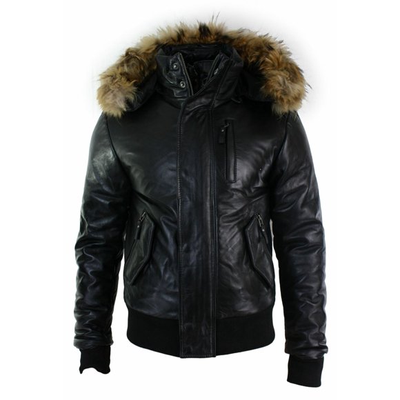 Bomber Jacket With Fur Hood Flight Jacket Mens With Hood Mens Black Aviator Jacket Hooded Bomber Jacket Mens Leather Bomber Jacket Bomber size 4XL