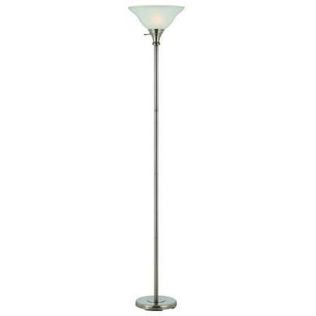 71 in. Nickel Torchiere Floor Lamp with Clear Frosted Glass Dome Shade