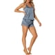 thumbnail image 4 of Conjuntos de pijama de satén para mujeres INSPIRE CHIC con tirantes de encaje y pantalones cortos, ropa de dormir de cuello en V, color gris azul, 4 of 6